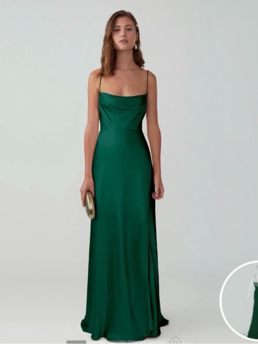 Fame And Partners Deep Green Satin Slip Maxi Dress